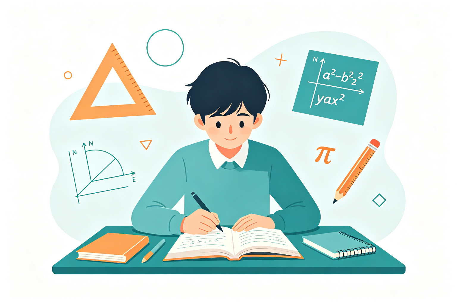 初中生学习数学插画